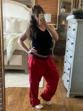 Y2K Style Red Danskin Retro Sportswear Athletic Athleisure Track Pants